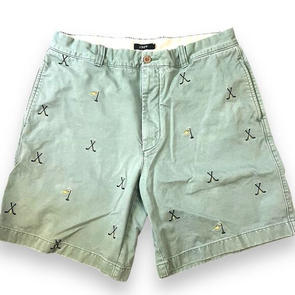 J. Crew Other - J. Crew Mens Chino Shorts Mid-Rise Golf Embroidered Flat Front Green Size 36